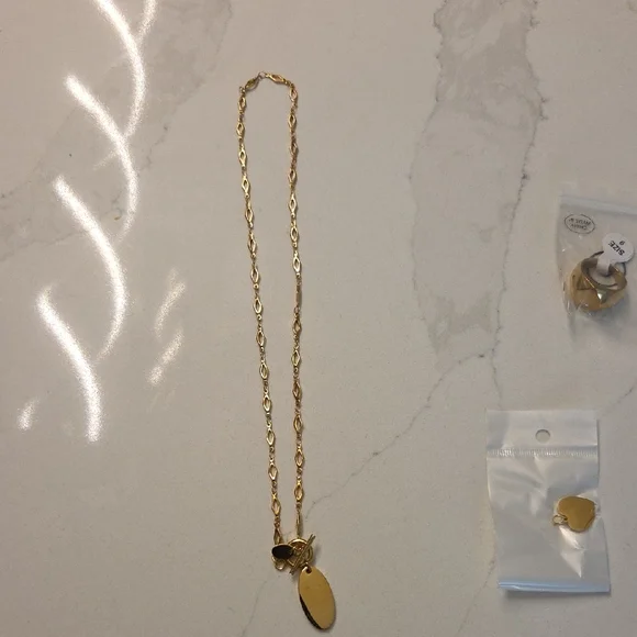 6 Items Plunder Gold Tone Charm Necklace with Blue and Orange Beaded Bracelet - Picture 5 of 6